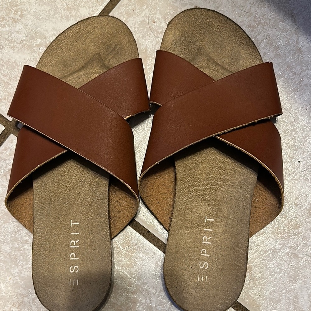 Esprit Brown Cross-Strap Sandals Casual Slide